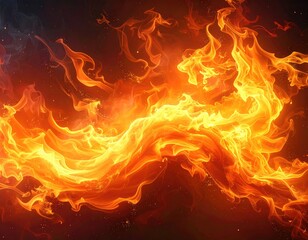 Swirling flames against dark, fiery background