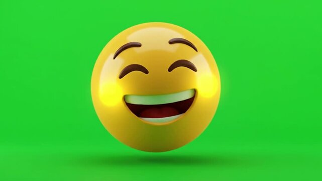 Laughing Emoji on Green Screen Background with Joyful Expression.