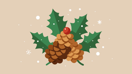 Pinecones and holly with a red berry top © sumona