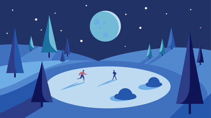 Fototapeta premium People skating under the moonlight night