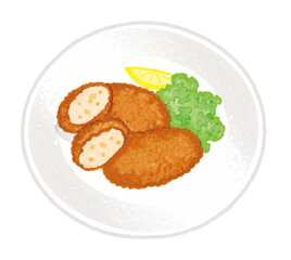 クリームコロッケの盛り付けイラスト（手描き風の洋食メニュー）