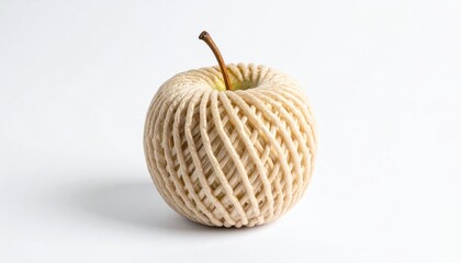 &ldquo;Apple wrapped in beige foam netting on white background&rdquo;