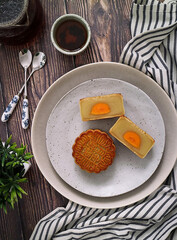 Classic Mooncake Presentation on Ceramic Plates