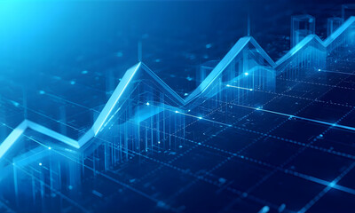 Blue digital chart displaying financial growth and business data