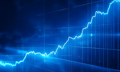 Glowing blue line graph depicting financial market growth data