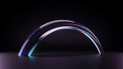 Stunning abstract glass arch glows with vibrant neon cyan and magenta light against a dramatic dark background