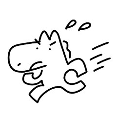 急いで走る馬キャラクターの線画　頑張る・逃げる