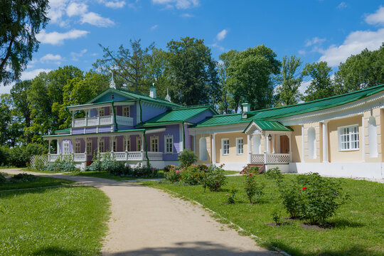 SPASSKOE-LUTOVINOVO, RUSSIA - JULY 06, 2021: The House Museum in the Spasskoe-Lutovinovo estate (estate of the mother of the Russian writer I.S. Turgenev) on a sunny July day. Oryol region