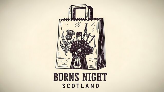 Vintage style illustration of a bagpipe player celebrating burns night in scotland