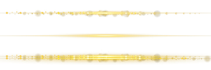 Gold line light glow with sparkling particles and radiant flare streaks forming a horizontal neon shine effect isolated on transparent background perfect for magic flash dividers, elegant shimmer desi