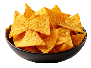 Heap of delicious salty corn chips, perfect party appetizer or snack, food element, PNG transparent background