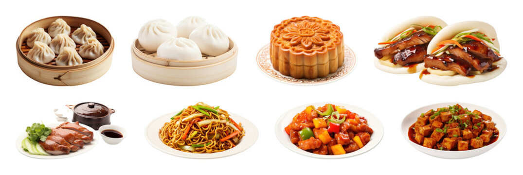 PNG Delicious Asian cuisine variety, element set on transparent background