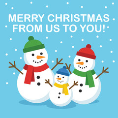 Cheerful Snowman Family Christmas Illustration