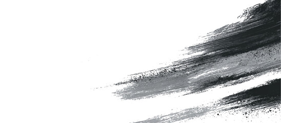 Black and white abstract brush stroke texture with ink splatter stain and grunge effect wallpaper design.