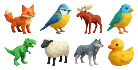 Obraz premium PNG Colorful geometric animal models, element set on transparent background