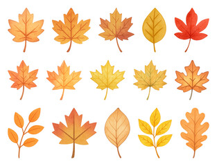 PNG Colorful autumn leaves illustration, element set on transparent background