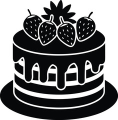 Vector illustration of a delicious chocolate birthday cake with cherries and cream