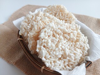 Rengginang or traditional rice cracker, Indonesian traditional snacks made from glutinous rice, savory and crunchy.