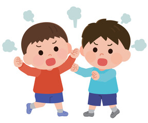 ケンカをする男の子たち　イラスト