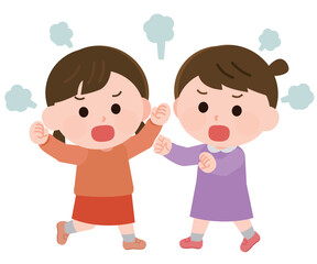 ケンカをする女の子たち　イラスト