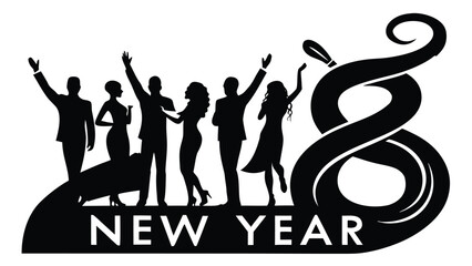 vector silhouettes of people vector symbol illustration sign design art icon black  happy new year party