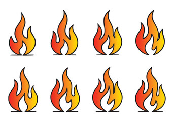 Collection of Stylized Fire Flame Icons, Burning Flame Icon Set – Clean Fire Vector Graphics, Fire Symbol Illustration – Modern Flame Icon Designs Hot Fire Icons in Minimal Style
