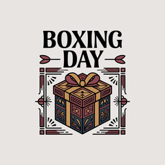 Boxing Day Greeting, Gift Box and Ribbon, Holiday Typography