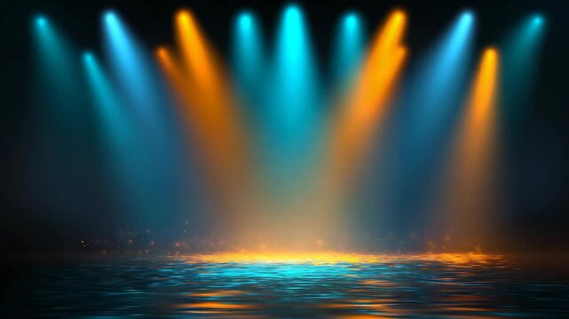 blank stage show with blue yellow spotlights 