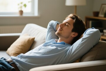 man relaxing on sofa