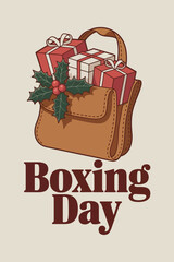 Boxing Day Greeting, Holiday Gifts in Bag, Festive Typography