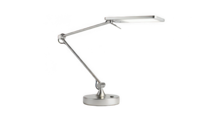 Modern silver articulated desk lamp with rectangular led light