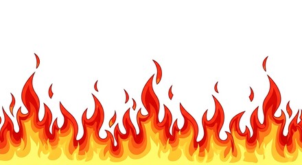 Seamless pattern of cartoon fire flames isolated on white background