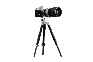 video tripod with camera lens isolated on transparent background