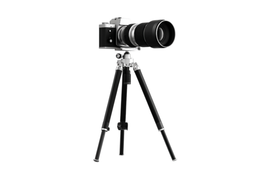 video tripod with camera lens isolated on transparent background - Powered by Adobe