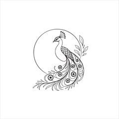Fototapeta premium Elegant Peacock Logo Vector Design | Stylized Bird Silhouette with Decorative Feathers 