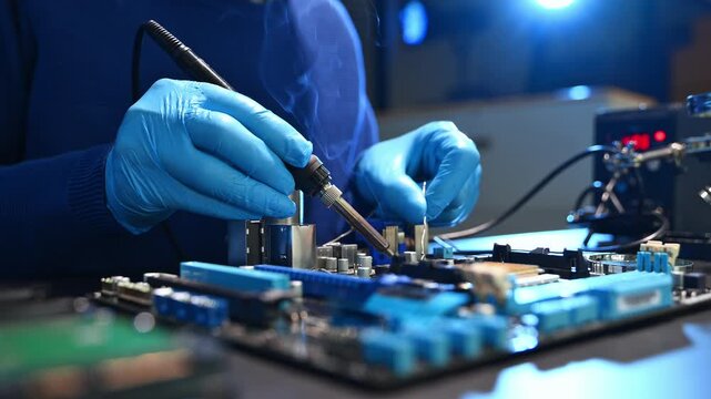 Electronics technician, electronic engineering electronic repair, electronics measuring and testing, repair and maintenance concepts.uses a voltage meter to check