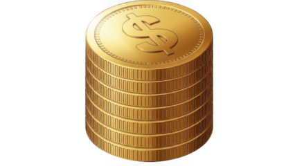 Tall stack of golden coins with dollar sign