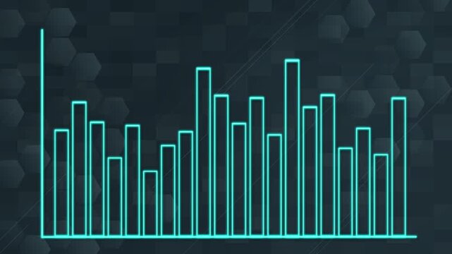 Animated Neon Bar Graph Growing on Futuristic Digital Grid Background