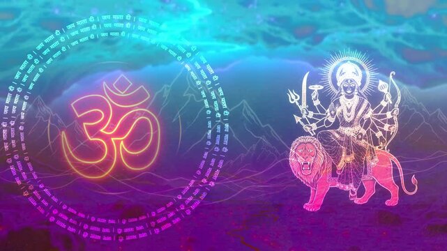 Sherawali Mata Animation with Rotating &ldquo;Jai Mata Di&rdquo; Text &ndash; Hindu Goddess Motion Graphic
