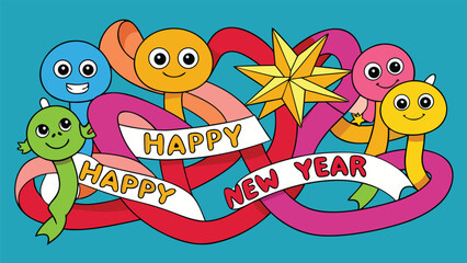 happy birthday card with funny monsters cartoon fish illustration vector animal design icon  summer color design 