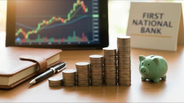 rows of coins for finance and business,Saving money and account finance bank business