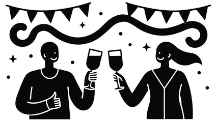 vector illustration of a man and woman people silhouette music hair cartoon black art person face design party