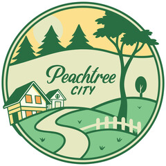 Naklejka premium Peachtree City Georgia Countryside – Sunrise Hills Illustration