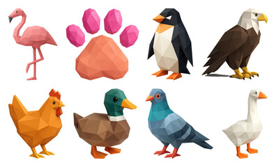 Fototapeta premium PNG Colorful geometric animal illustrations, element set on transparent background