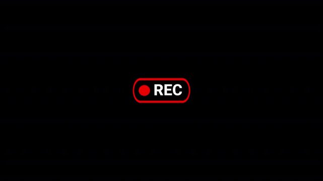 Recording button animation, camera recording sign on a transparent background,  framed recording sign, video camera viewfinder overlay sign, recording video button, broadcasting, voice recorder in 4k.