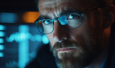 Close-up of a stock market trader working on financial graphs and data with a dark background. The image emphasizes the technical side of trading, ideal for financial institutions, Generative AI