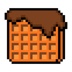 Waffle with chocolate glaze in pixel art on white background