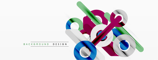 Fototapeta premium Abstract geometric shapes overlap, creating dynamic visual composition. Bright colors contrast against white background. Modern design element.