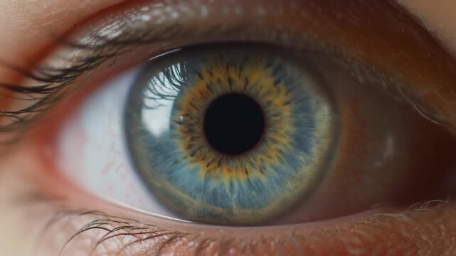 Close-up Of Human Eye Iris Contracting, Pupil Response, Macro Biology, Unique Pattern, Vision