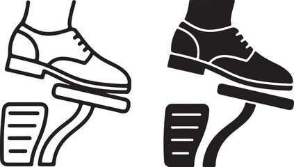 Foot Pushing Car Accelerator and Brake Pedals Outline and Silhouette Icons vector illustration on transparent background
